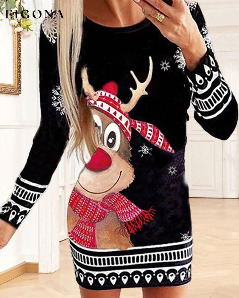 Christmas Moose Print Dress 23BF casual dresses christmas Clothes Dresses