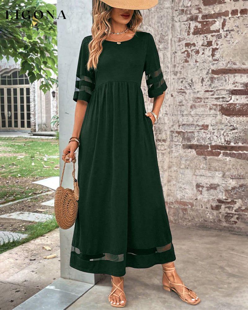 Elegant Mid-Sleeve Casual Crew Neck Dress Green 23BF Casual Dresses Clothes Dresses Fall Spring Summer