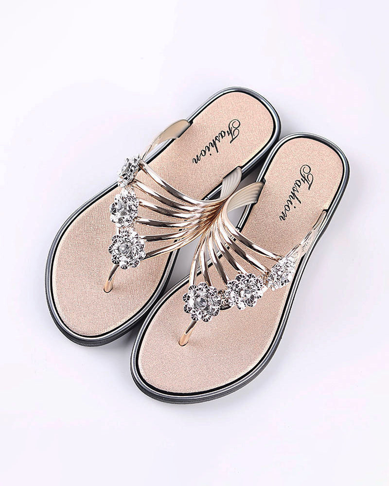 Fashionable floral rhinestone flip-flops 202466 slippers Summer