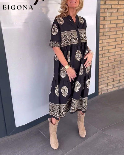 Retro printed V-neck casual long dress casual dresses spring summer