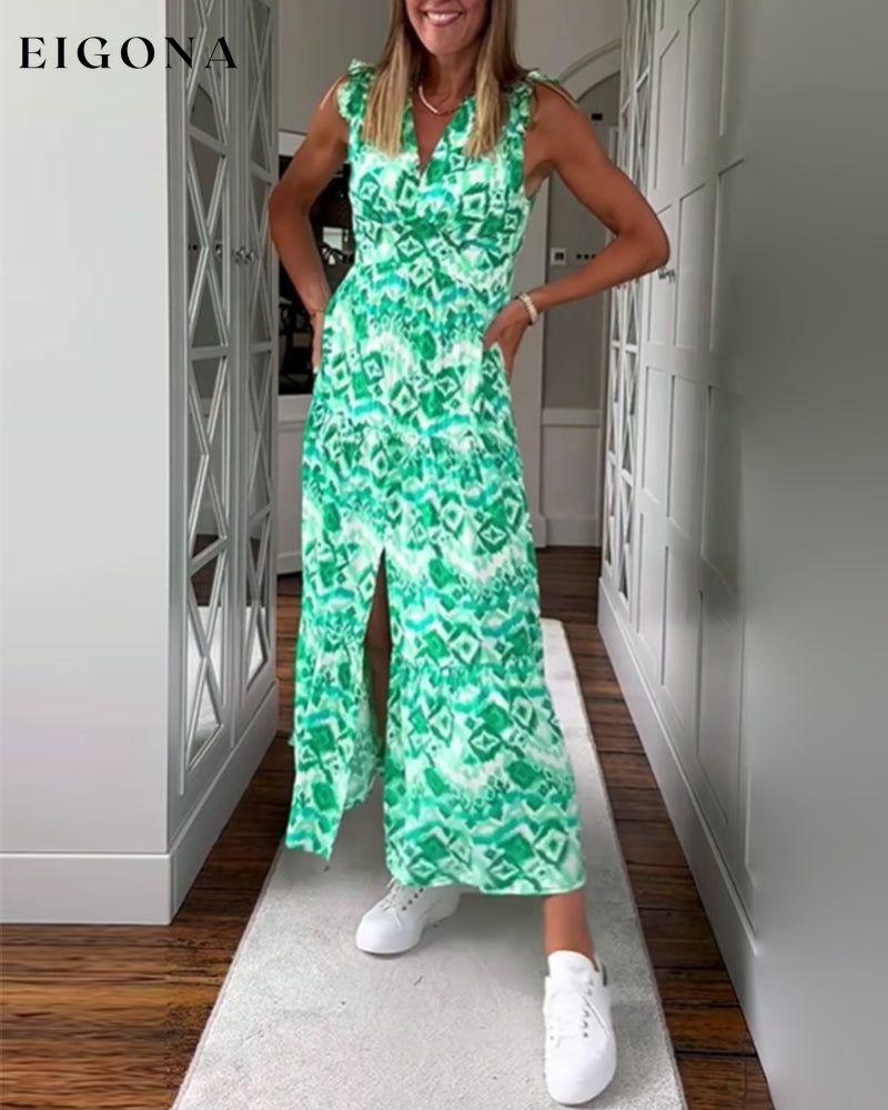 Printed Sleeveless Slit Dress Green Casual Dresses Clothes Dresses SALE Spring Summer