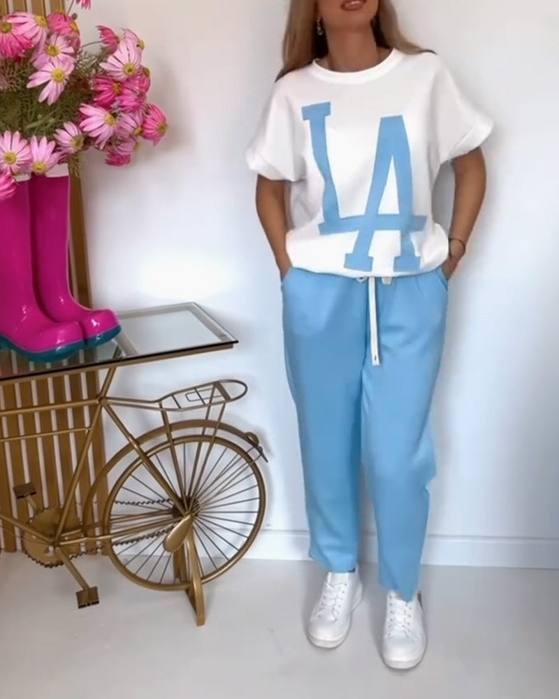 Casual Letter Print Sports Set