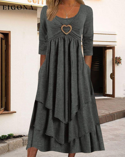 Round Neck Ruffled Midi Dress 2022 f/w 23BF casual dresses Clothes Dresses Spring Summer