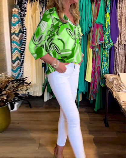 Langermet bluse med løs trykk