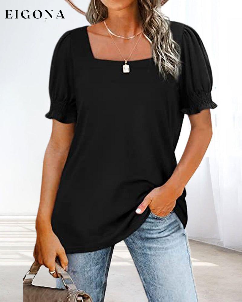 Solid Color Square Neck T-shirt Black 23BF clothes Short Sleeve Tops Summer T-shirts Tops/Blouses