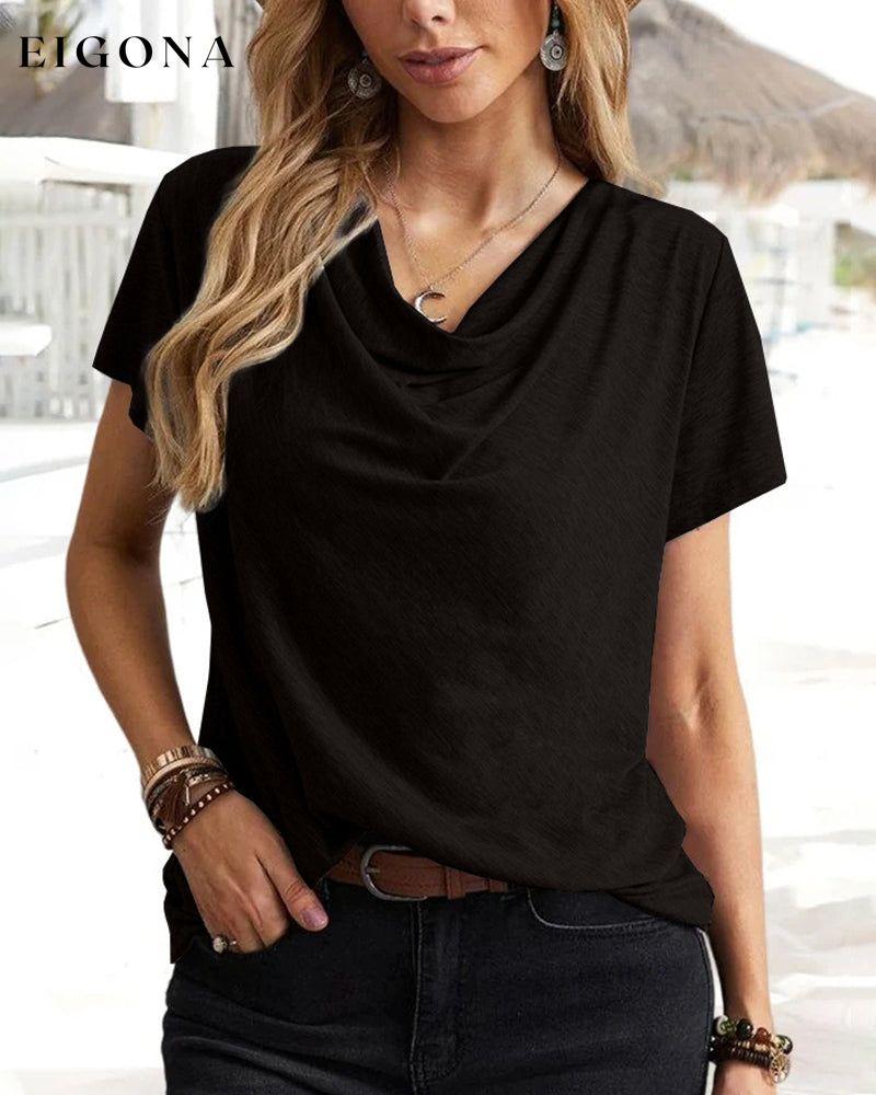 Cowl Neck T-shirt with Short Sleeves Black 23BF clothes Short Sleeve Tops Summer T-shirts Tops/Blouses