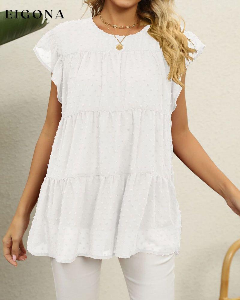 Ruffle Sleeve Blouse in Solid Color White 23BF clothes Short Sleeve Tops Spring Summer T-shirts Tops/Blouses