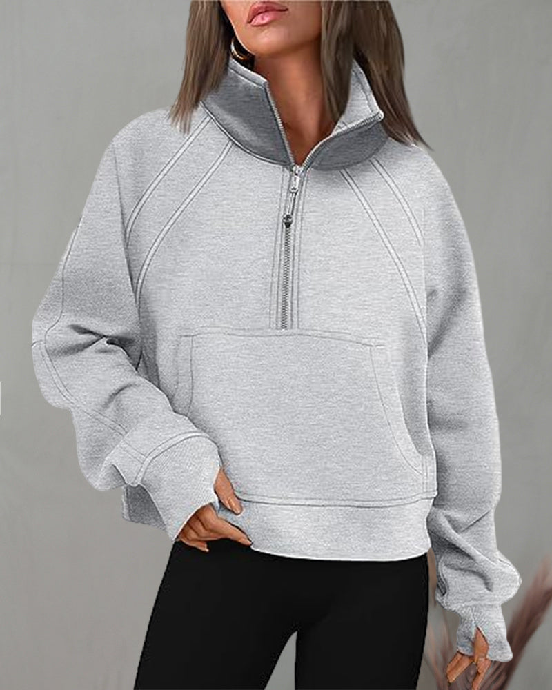 Turtleneck zipper sweatshirt with short sleeve