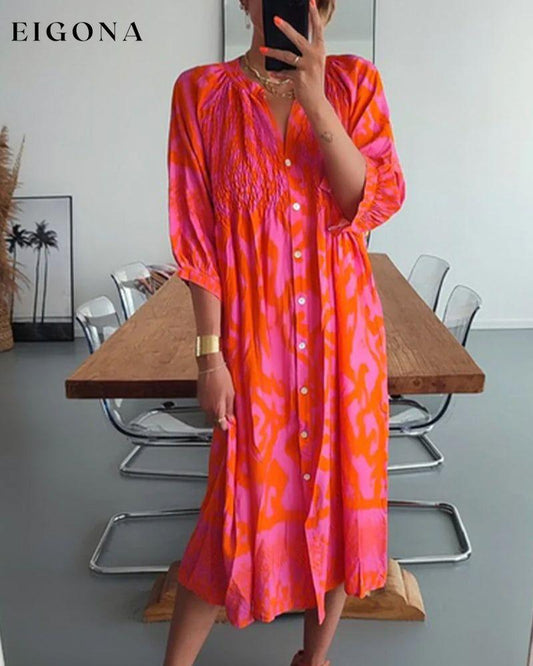 3/4 Sleeve Print Midi Dress Red 23BF Casual Dresses Clothes Dresses Spring Summer