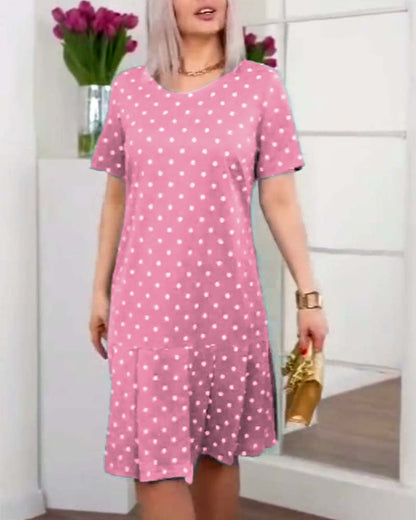 Polka dot print short sleeve casual dress casual dresses summer