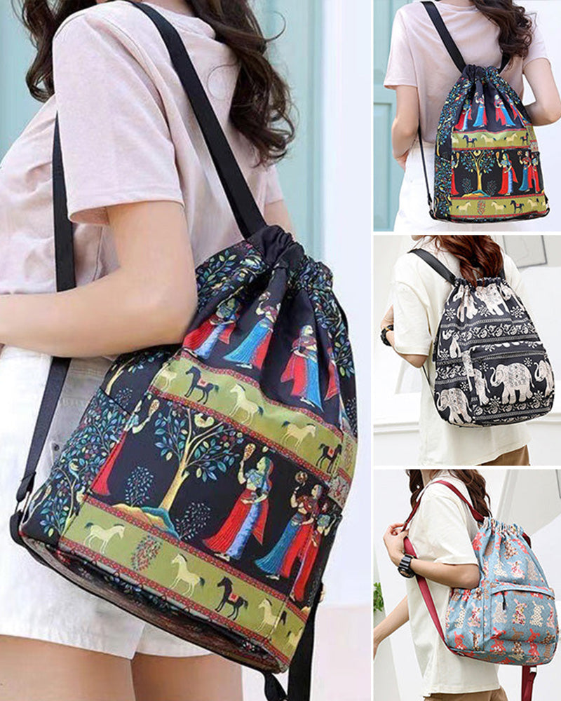 Ethnic style drawstring shoulder bag bags