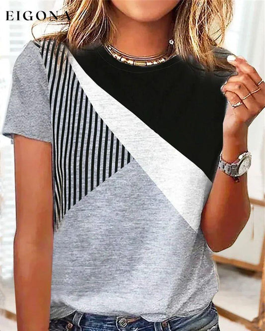 Color block striped T-shirt Gray 23BF clothes Short Sleeve Tops Spring Summer T-shirts Tops/Blouses