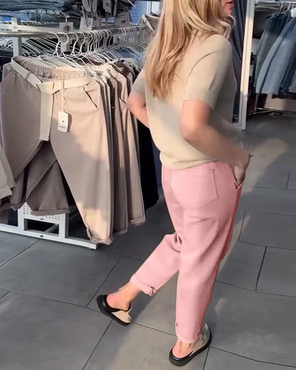 Pantaloni dritti casual tinta unita