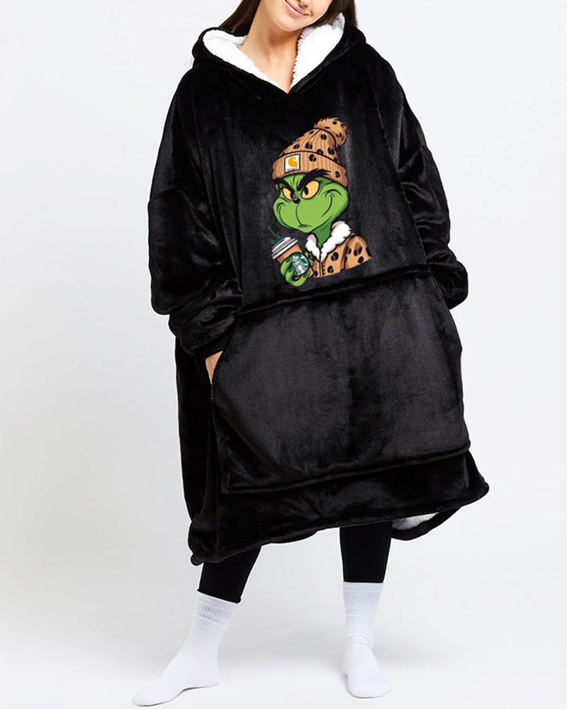 Grinch print loose casual blanket hoodie 2024 f/w Blanket Hoodies Christmas Grinch