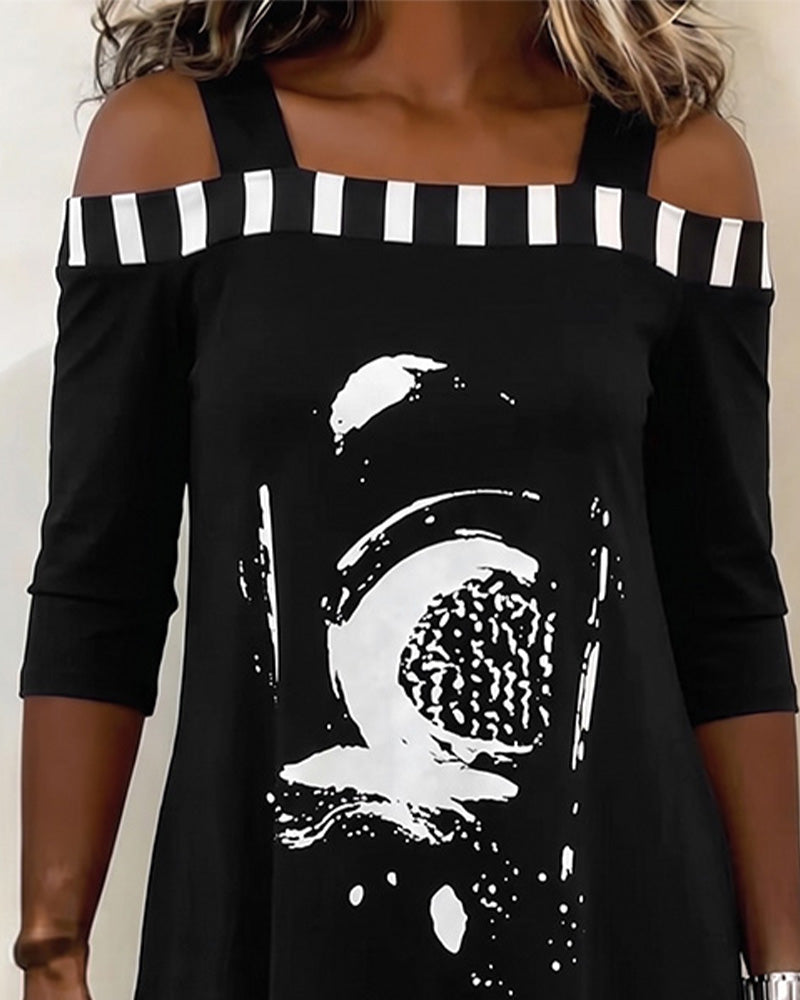 Off-Shoulder Irregular Loose Print Dress