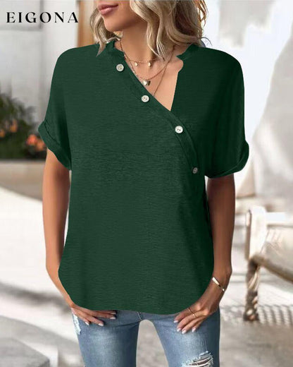Solid Color Irregular Collar T-Shirt Green 23BF clothes Short Sleeve Tops Spring Summer T-shirts Tops/Blouses
