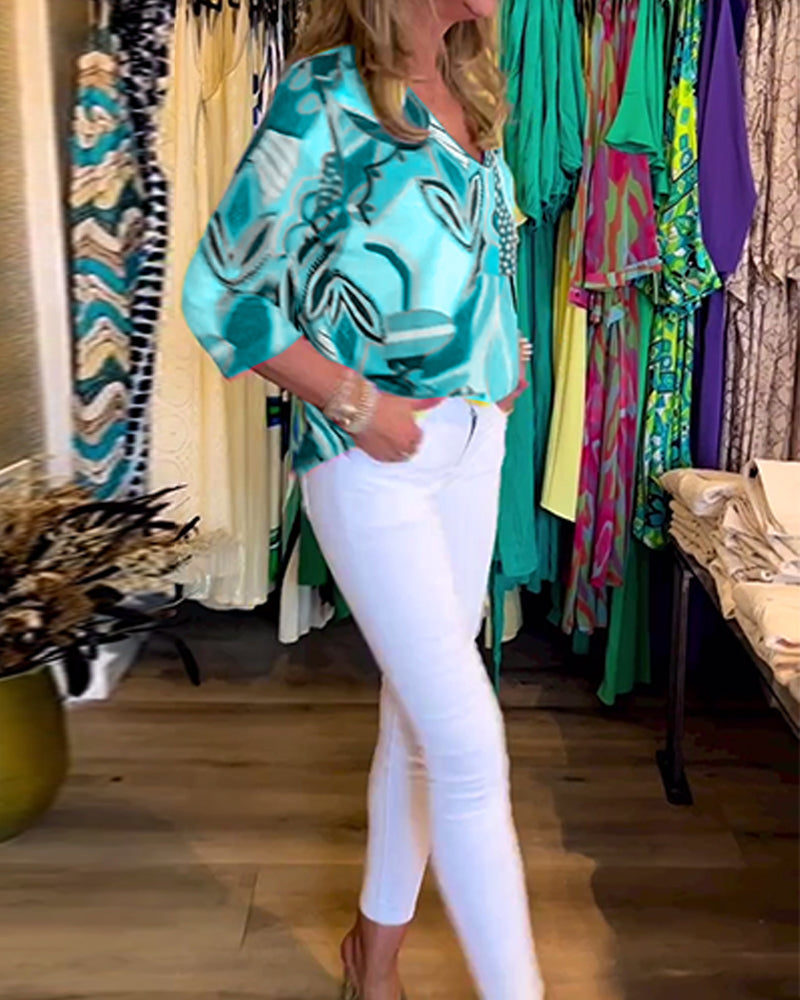 Langermet bluse med løs trykk