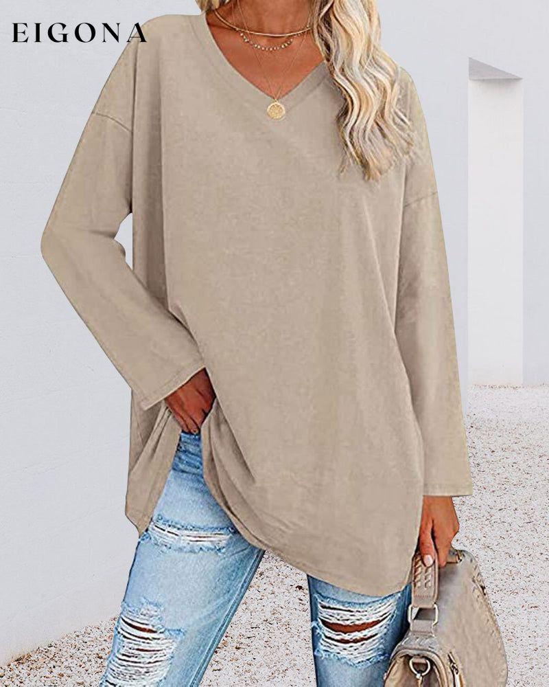 Plain v-neck long-sleeved women's t-shirt Beige 2022 F/W 23BF clothes Short Sleeve Tops Spring T-shirts Tops/Blouses