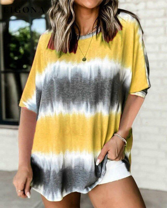 Tie Dye T-shirt with Short Sleeves Yellow 23BF clothes Short Sleeve Tops Spring Summer T-shirts Tops/Blouses