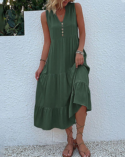 Solid color sleeveless casual dress Green 23BF Casual Dresses Clothes Dresses Summer