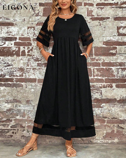 Elegant Mid-Sleeve Casual Crew Neck Dress 23BF Casual Dresses Clothes Dresses Fall Spring Summer