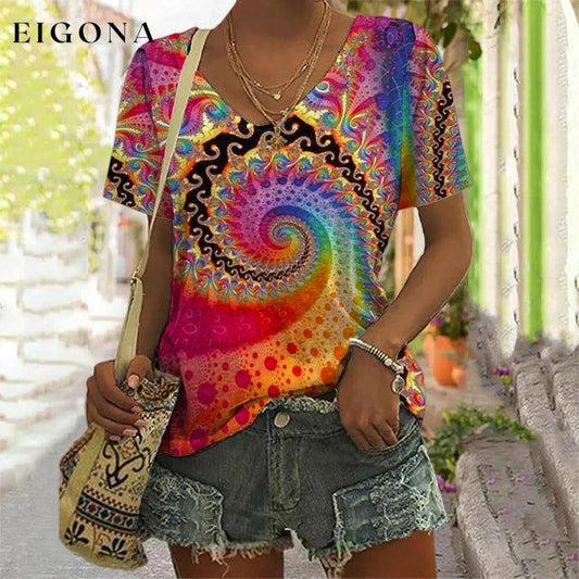 Stylish Spiral Abstract Design T-Shirt Multicolor best Best Sellings clothes Plus Size Sale tops Topseller