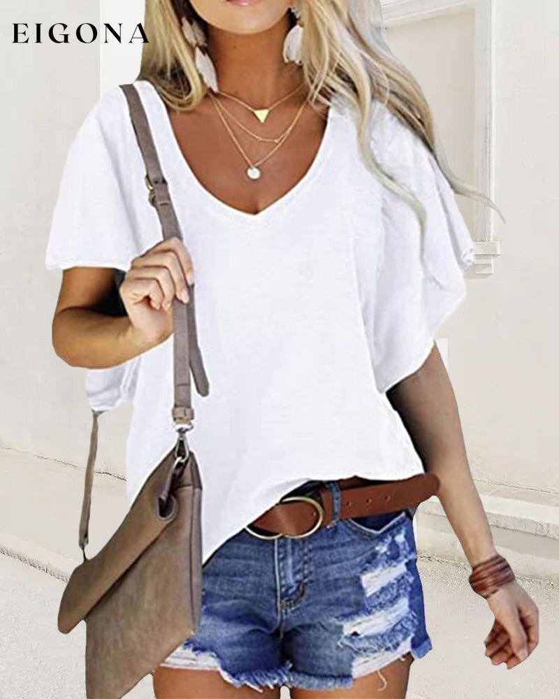 Solid color ruffle sleeve T-shirt White 23BF clothes Short Sleeve Tops Spring Summer T-shirts Tops/Blouses