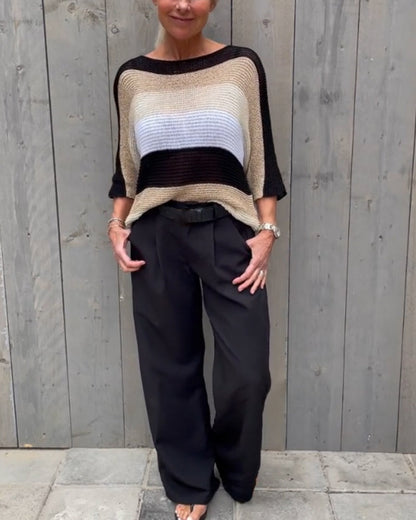 Color block genser med rund hals