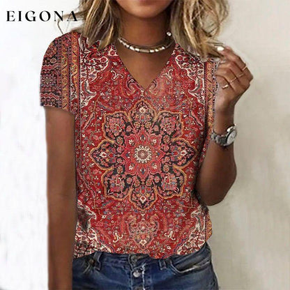 Elegant Red Floral T-Shirt best Best Sellings clothes Plus Size Sale tops Topseller