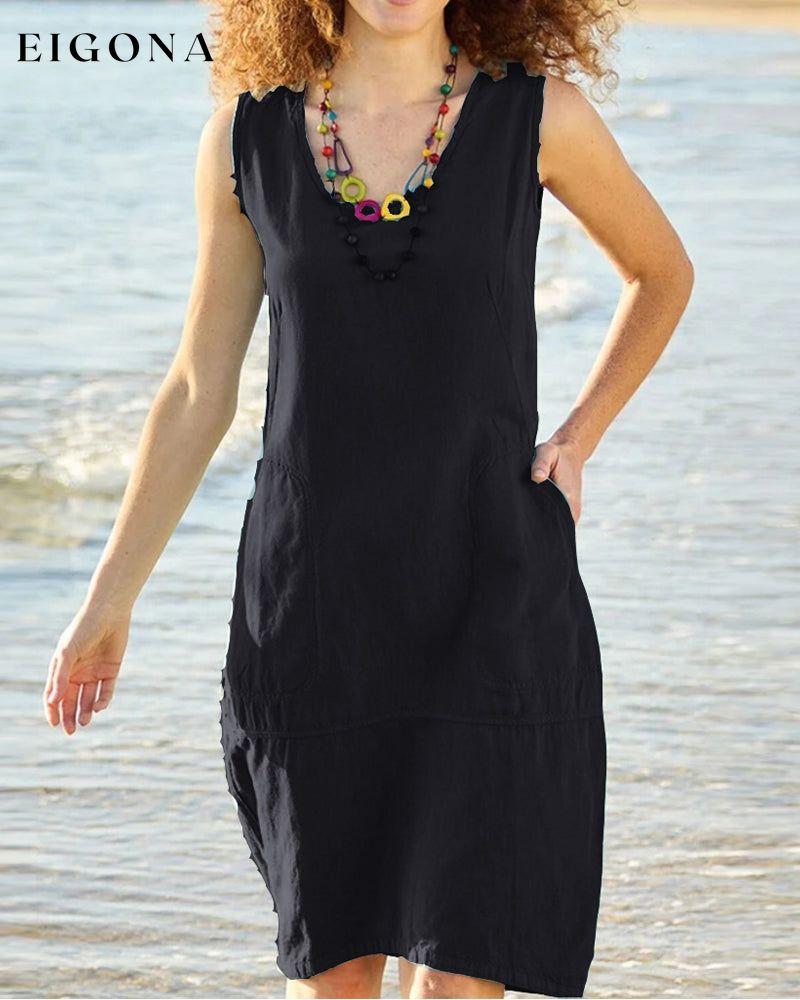 U-neck sleeveless pocket dress Black 23BF Casual Dresses Clothes Dresses Summer
