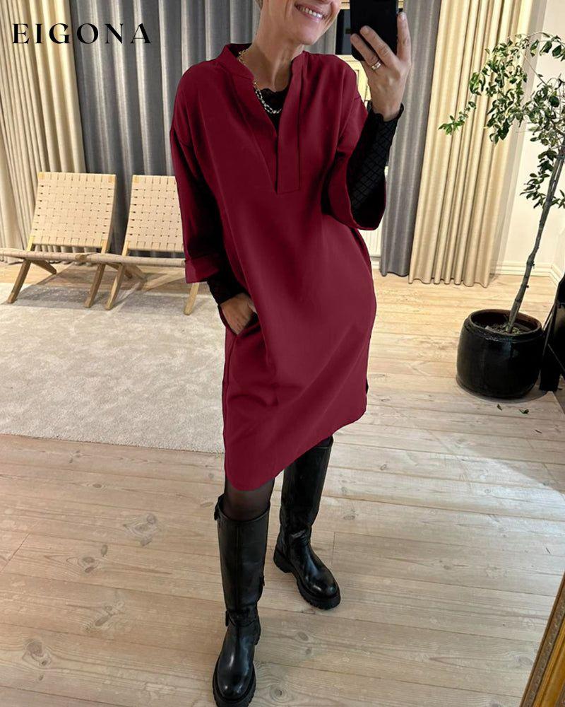 V-neck pocket Shift Solid Color dress 2023 f/w 23BF casual dresses Clothes Dresses spring