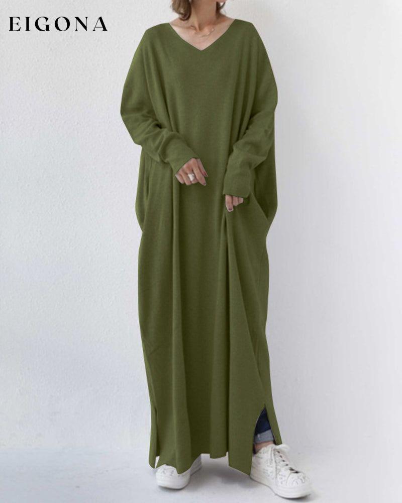 Long sleeve v neck swing dress Army green 2022 f/w 23BF casual dresses Clothes Dresses
