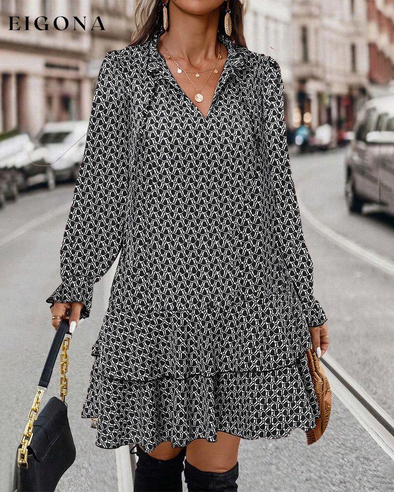 Print Long Sleeve Dress Black 2023 F/W casual dresses Clothes discount Dresses Spring