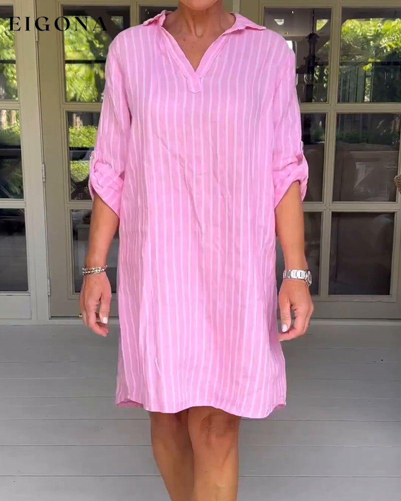 Shirt vertical dress Pink Casual Dresses Clothes Cotton and Linen Dresses SALE