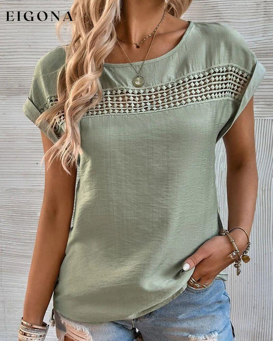Cutout Solid color T-shirt Green 23BF clothes Short Sleeve Tops Spring Summer T-shirts Tops/Blouses