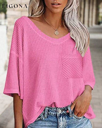 V neck pocket short sleeve t-shirt Pink 23BF clothes Short Sleeve Tops Summer T-shirts Tops/Blouses
