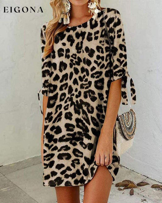 Round neck leopard print dress Khaki 2022 F/W 23BF Casual Dresses Clothes Dresses Spring Summer Vacation Dresses