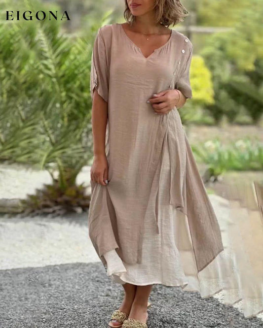 Casual Asymmetrical Dress with Short Sleeves Khaki 23BF Casual Dresses Clothes Dresses Spring Summer