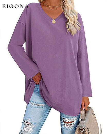 Plain v-neck long-sleeved women's t-shirt Purple 2022 F/W 23BF clothes Short Sleeve Tops Spring T-shirts Tops/Blouses