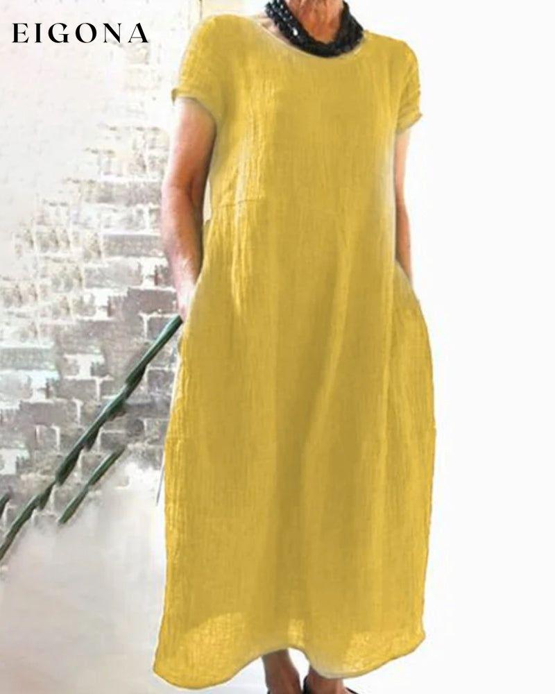 Loose solid color dress Yellow 23BF casual dresses Clothes Cotton and Linen Dresses Spring summer