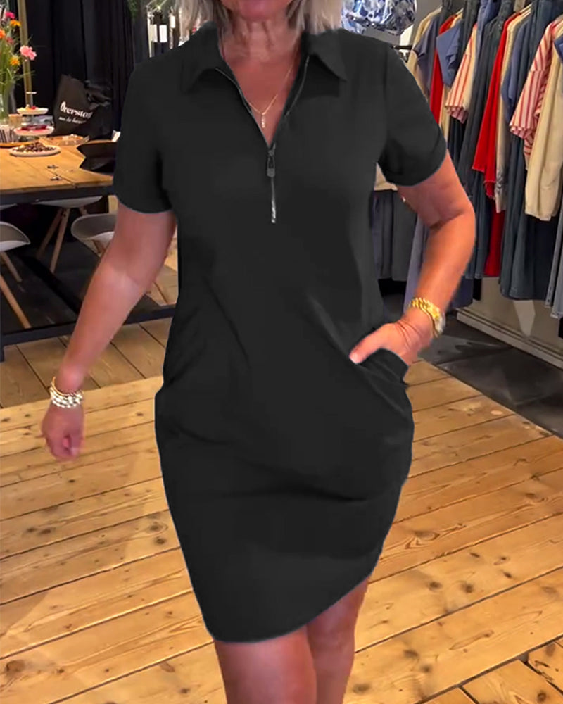 Lapel Zipper Dress