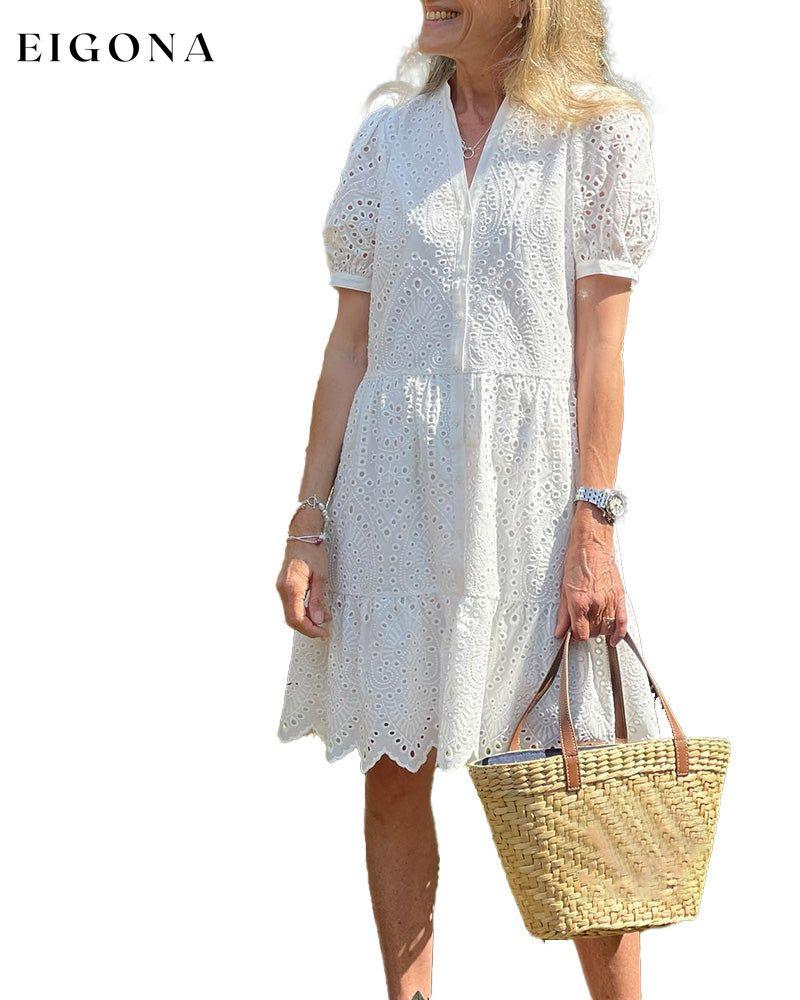 White Lace V Neck Dress Casual Dresses Clothes Dresses SALE Summer