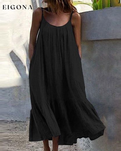 Solid Color Sleeveless Midi Dress Black 23BF Casual Dresses Clothes Dresses Spring Summer Vacation Dresses