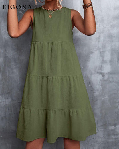 A-Line sleeveless solid color dress Army green 23BF Casual Dresses Clothes Dresses Summer