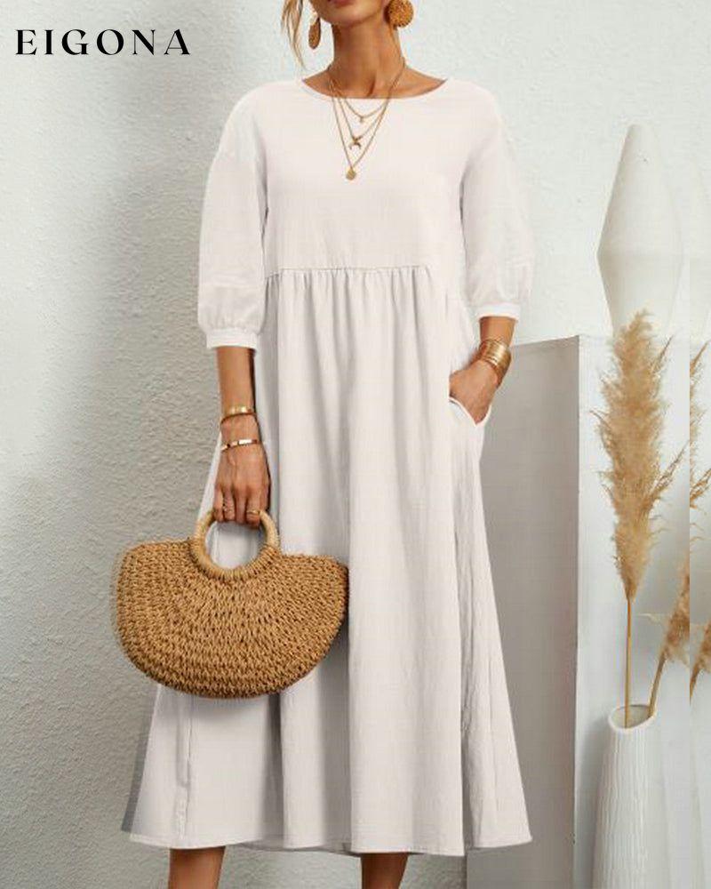 Cotton and linen dress White 23BF casual dresses Clothes Cotton and Linen Dresses Spring Summer