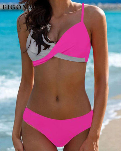 Contrast Color Bikinis in Floral Print Fuchsia 23BF Bikinis Clothes Summer Swimwear
