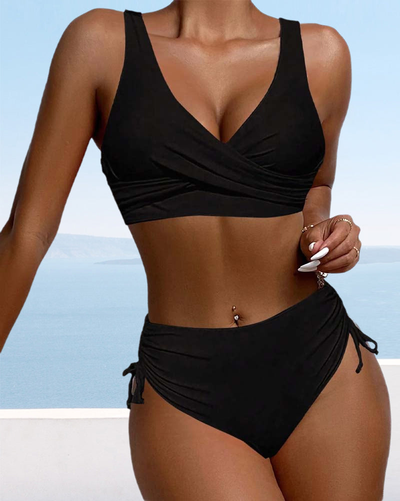 Solid color drawstring tie back bikini swimsuit bikinis summer