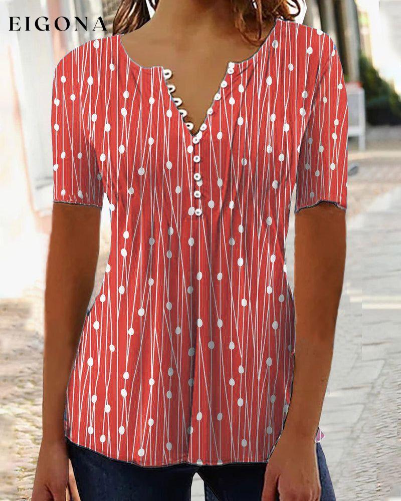 V-neck polka dot T-shirt Red clothes SALE Short Sleeve Tops Spring Summer T-shirts Tops/Blouses