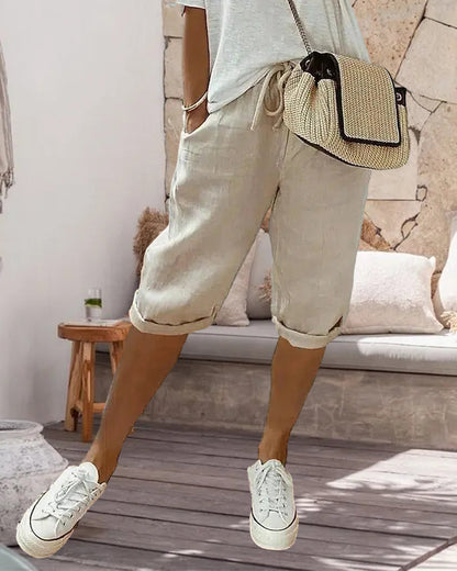 Solid color drawstring comfortable trousers