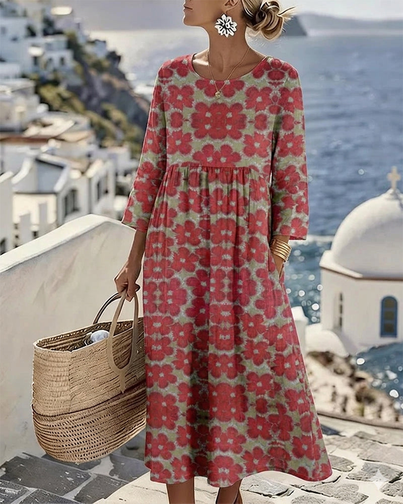 Color Block Floral Print Dress